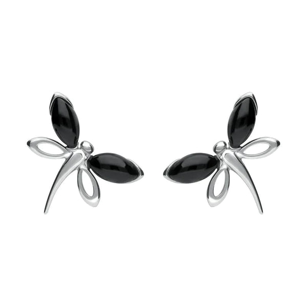 Sterling Silver Whitby Jet Butterfly Stud Earrings E1898.