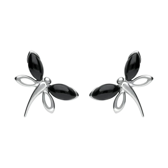 Sterling Silver Whitby Jet Butterfly Stud Earrings E1898.