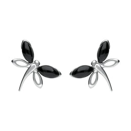 Sterling Silver Whitby Jet Butterfly Stud Earrings E1898.