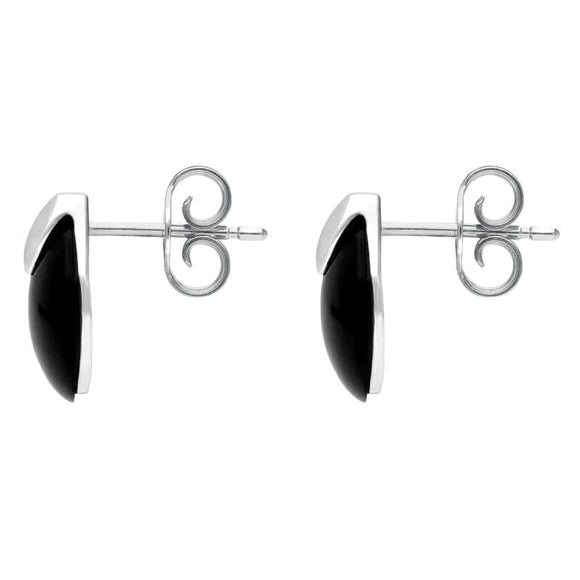 Sterling Silver Whitby Jet Button Cap Stud Earrings