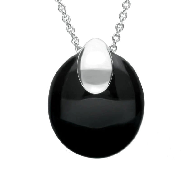 Sterling Silver Whitby Jet Cap Oval Stone Necklace P2613