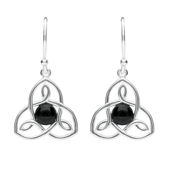 Sterling Silver Whitby Jet Celtic Knot Hook Drop Earrings E2309