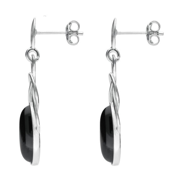 Sterling Silver Whitby Jet Celtic Twist Drop Earrings E984
