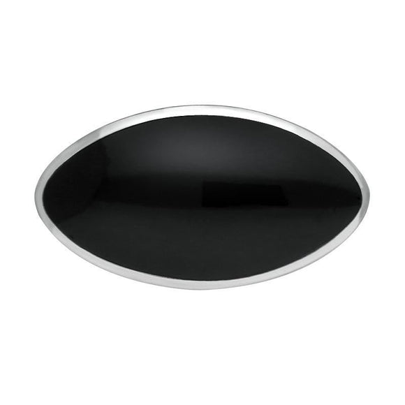 Sterling Silver Whitby Jet Contemporary Oval Brooch. M086