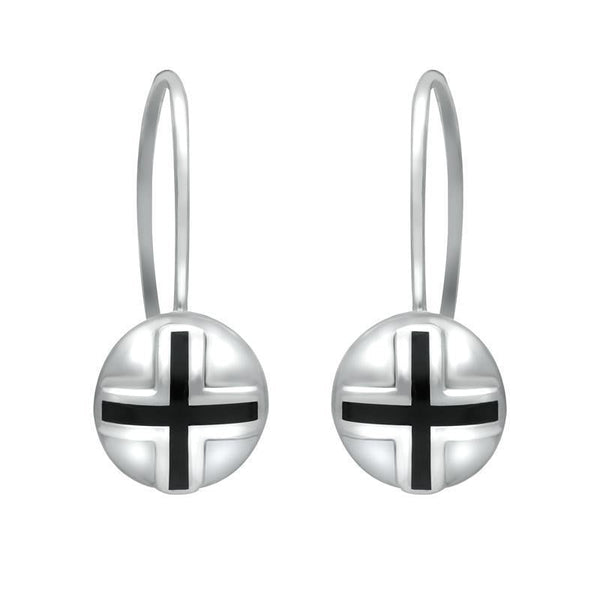 Sterling Silver Whitby Jet Cross Sphere Hook Earrings E2262