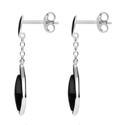 Sterling Silver Whitby Jet Curved Diamond Shape Chain Drop Earrings E1812 side