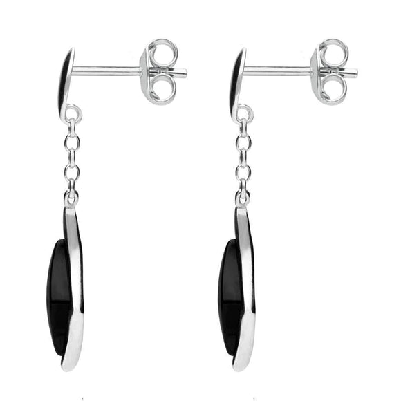 Sterling Silver Whitby Jet Curved Diamond Shape Chain Drop Earrings E1812 side