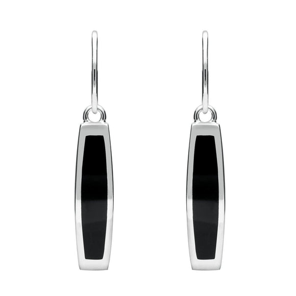 Sterling Silver Whitby Jet Curved Oblong Hook Drop Earrings E2017