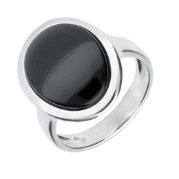 Sterling Silver Whitby Jet Curved Oval Ring. R914