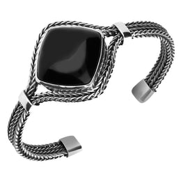 Sterling Silver Whitby Jet Cushion Foxtail Bangle Bracelet. B1016