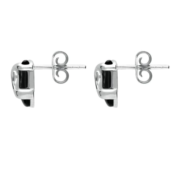 Sterling Silver Whitby Jet Cushion Pattern Stud Earrings. E1961.