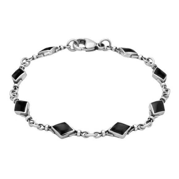 Sterling Silver Whitby Jet Diamond Shaped Bracelet B186