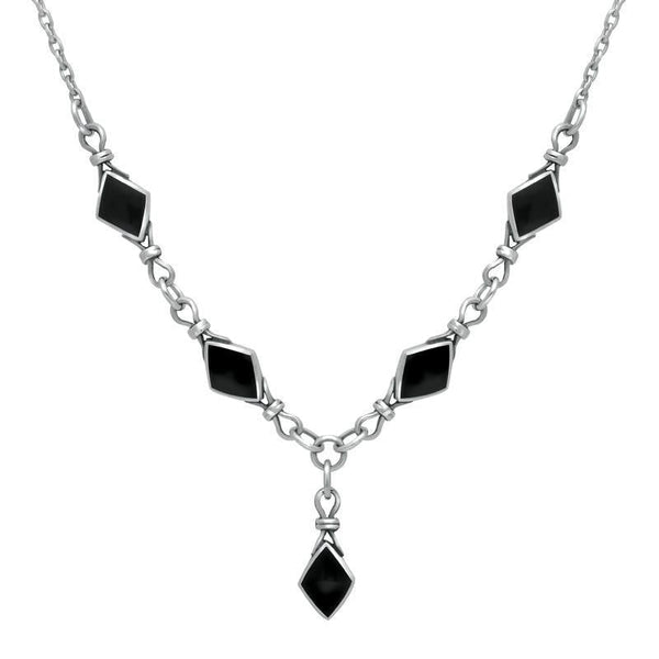 Sterling Silver Whitby Jet Diamond Shaped Necklace. n186. 