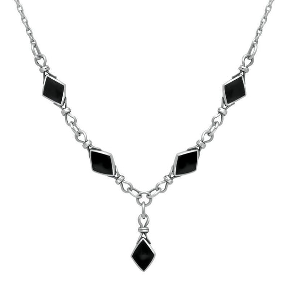 Sterling Silver Whitby Jet Diamond Shaped Necklace. n186. 