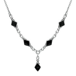 Sterling Silver Whitby Jet Diamond Shaped Necklace. n186. 