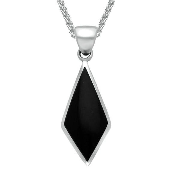 Sterling Silver Whitby Jet Diamond Shaped Pendant Necklace. P390.