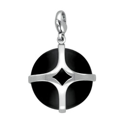 Sterling Silver Whitby Jet Disc Open Cross Large Charm. G580.