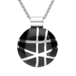 Sterling Silver Whitby Jet Domed Round Criss Cross Necklace. P857