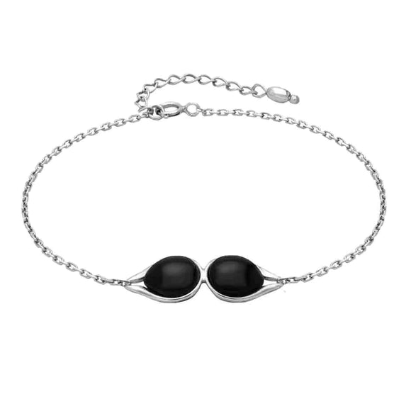 Sterling Silver Whitby Jet Double Pear Bracelet