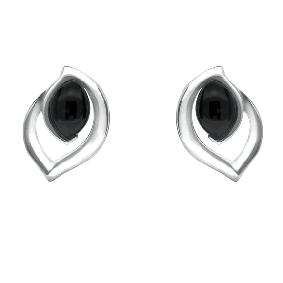 Sterling Silver Whitby Jet Flame Shaped Two Piece Set. S022