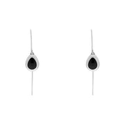 Sterling Silver Whitby Jet Fleur De Lis Disc Drop Earrings, E1373.
