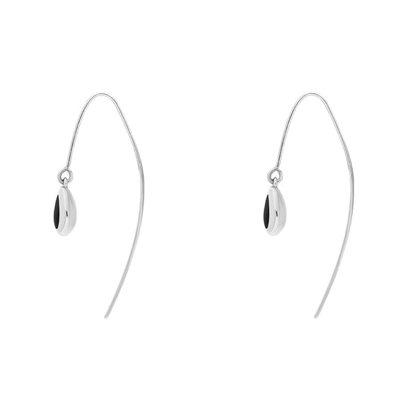 Sterling Silver Whitby Jet Fleur De Lis Disc Drop Earrings, E1373.