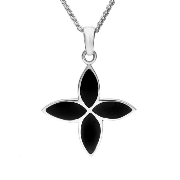 Sterling Silver Whitby Jet Four Stone Cross Necklace. P1262