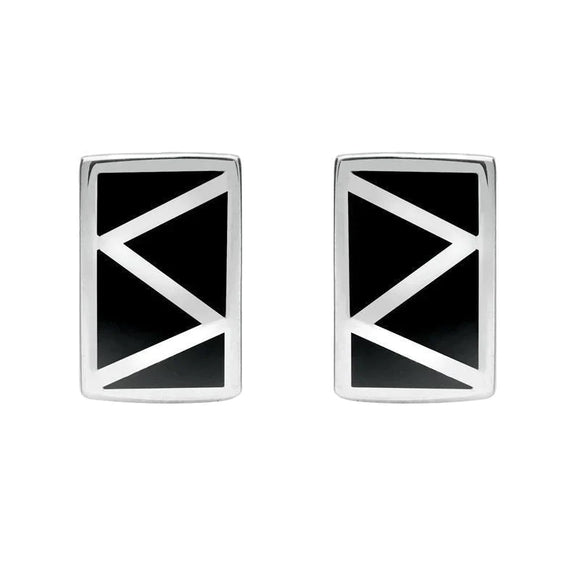 Sterling Silver Whitby Jet Four Stone Zigzag Oblong Stud Earrings E442 