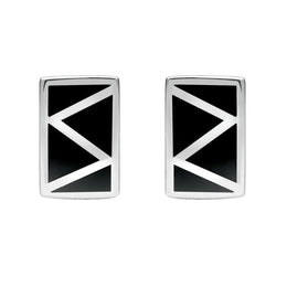 Sterling Silver Whitby Jet Four Stone Zigzag Oblong Stud Earrings E442 