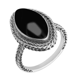 Sterling Silver Whitby Jet Foxtail Marquise Ring R849