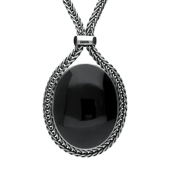 Sterling Silver Whitby Jet Foxtail Oval Necklace. N749.