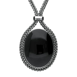 Sterling Silver Whitby Jet Foxtail Oval Necklace. N749.