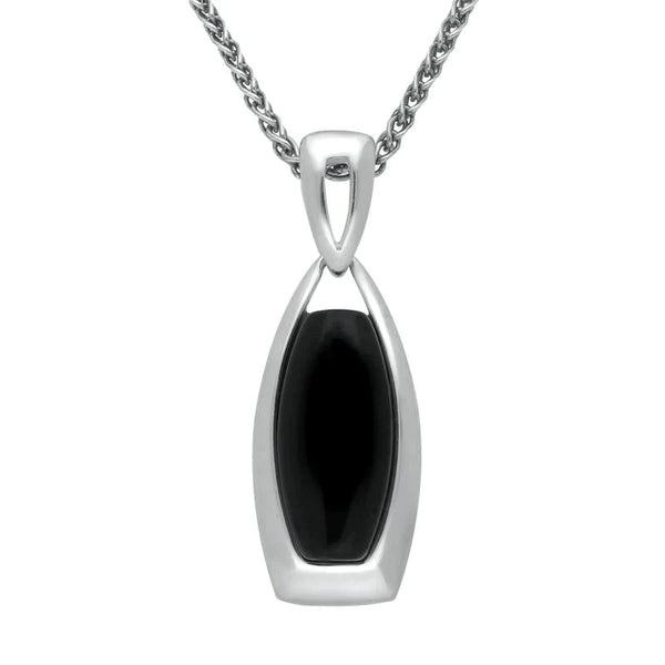 Sterling Silver Whitby Jet Barrel Frame Necklace P1396