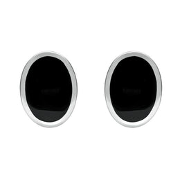 Sterling Silver Whitby Jet Framed Oval Stud Earrings. E016.