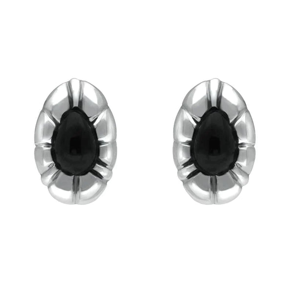 Sterling Silver Whitby Jet Framed Pear Stud Earrings