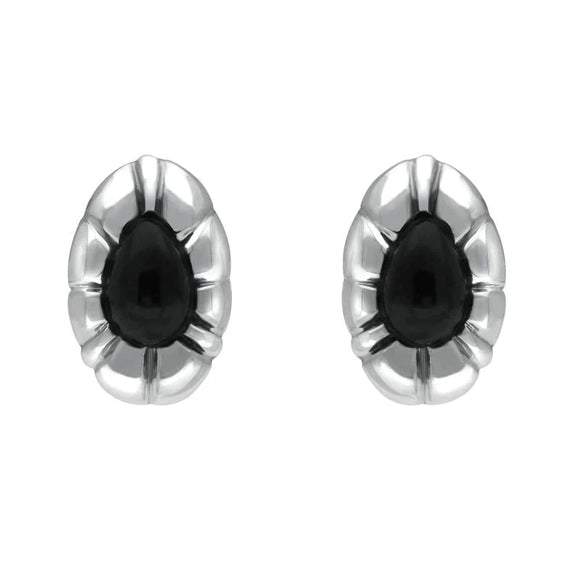 Sterling Silver Whitby Jet Framed Pear Stud Earrings