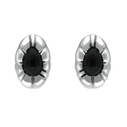 Sterling Silver Whitby Jet Framed Pear Stud Earrings