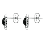 Sterling Silver Whitby Jet Framed Pear Stud Earrings