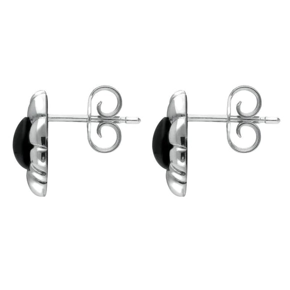 Sterling Silver Whitby Jet Framed Pear Stud Earrings
