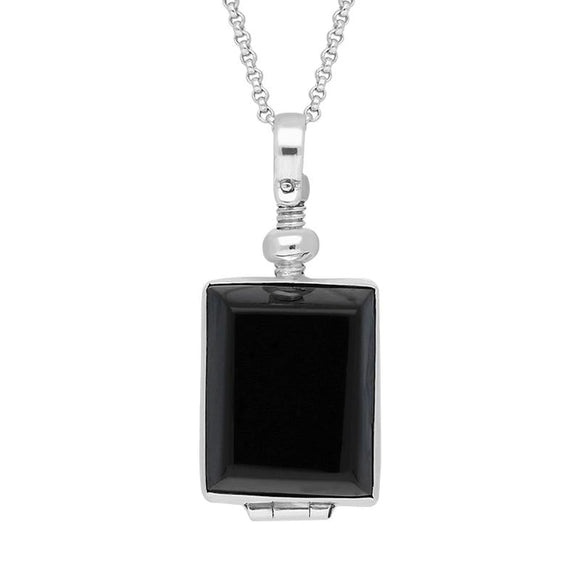 Sterling Silver Whitby Jet Glass Rectangular Locket, P2646.