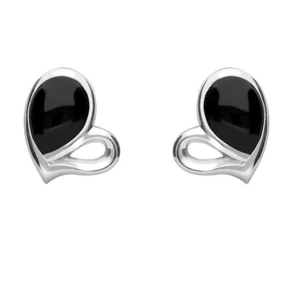 Sterling Silver Whitby Jet Half Filled Heart Two Piece Set
