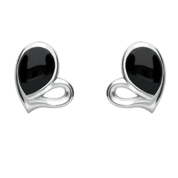 Sterling Silver Whitby Jet Half Filled Heart Two Piece Set