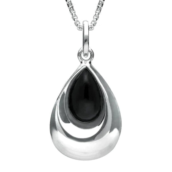Sterling Silver Whitby Jet Half Stone Tear Drop Necklace, P2560.