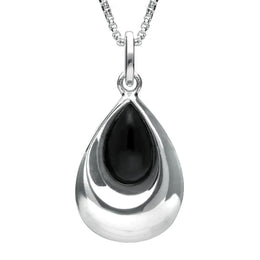 Sterling Silver Whitby Jet Half Stone Tear Drop Necklace, P2560.