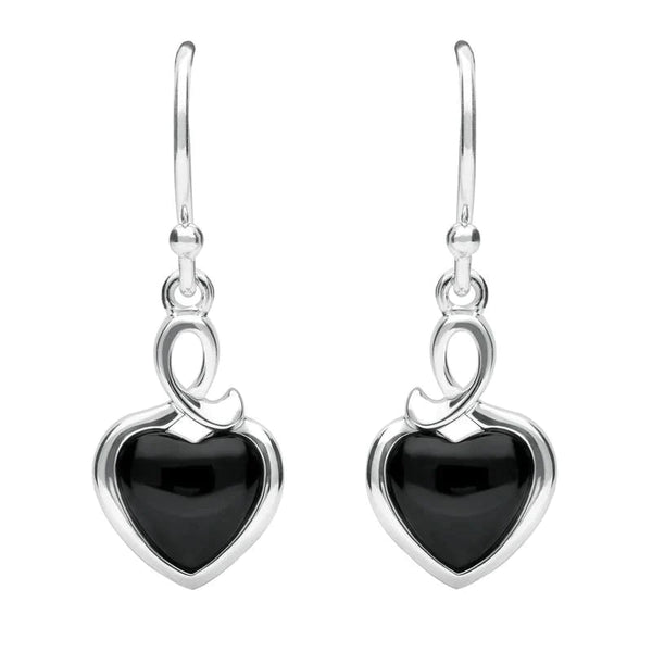 Sterling Silver Whitby Jet Heart Loop Hook Earrings E2311