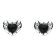 Sterling Silver Whitby Jet Heart Stud Earrings, E1904.