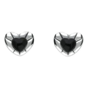 Sterling Silver Whitby Jet Heart Stud Earrings, E1904.