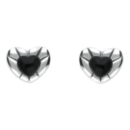 Sterling Silver Whitby Jet Heart Stud Earrings, E1904.