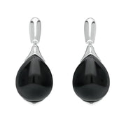 Sterling Silver Whitby Jet Hinge Top Pear Drop Earrings E2431
