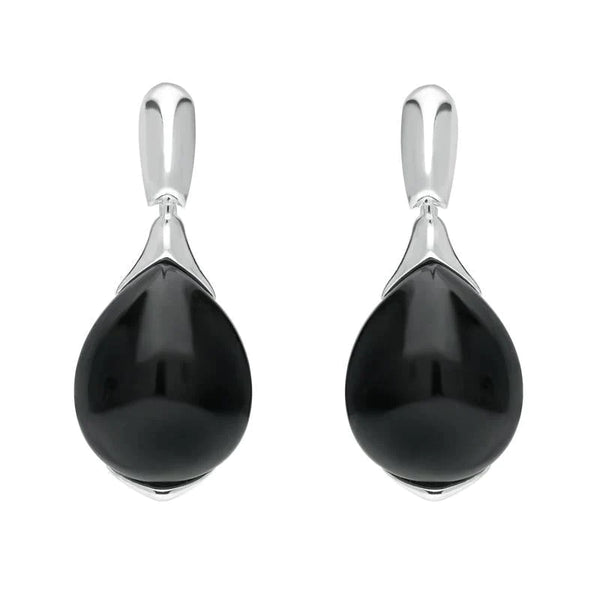 Sterling Silver Whitby Jet Hinge Top Pear Drop Earrings E2431